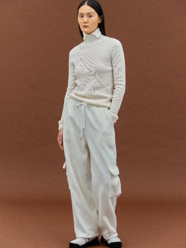 Bouclé Cargo Pants, White