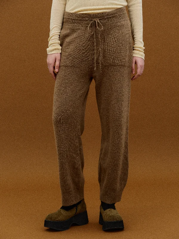 Drawstring Cashmere Knit Pants, Chocolate