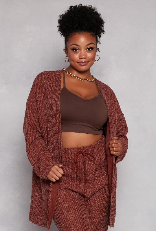 Plus Size Ribbed Open Front Cardigan