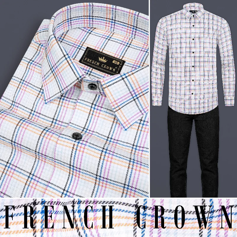 Dark Aqua White with Mariner Blue Twill Plaid Premium Cotton Shirt