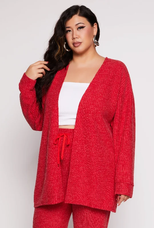 Plus Size Ribbed Open Front Cardigan